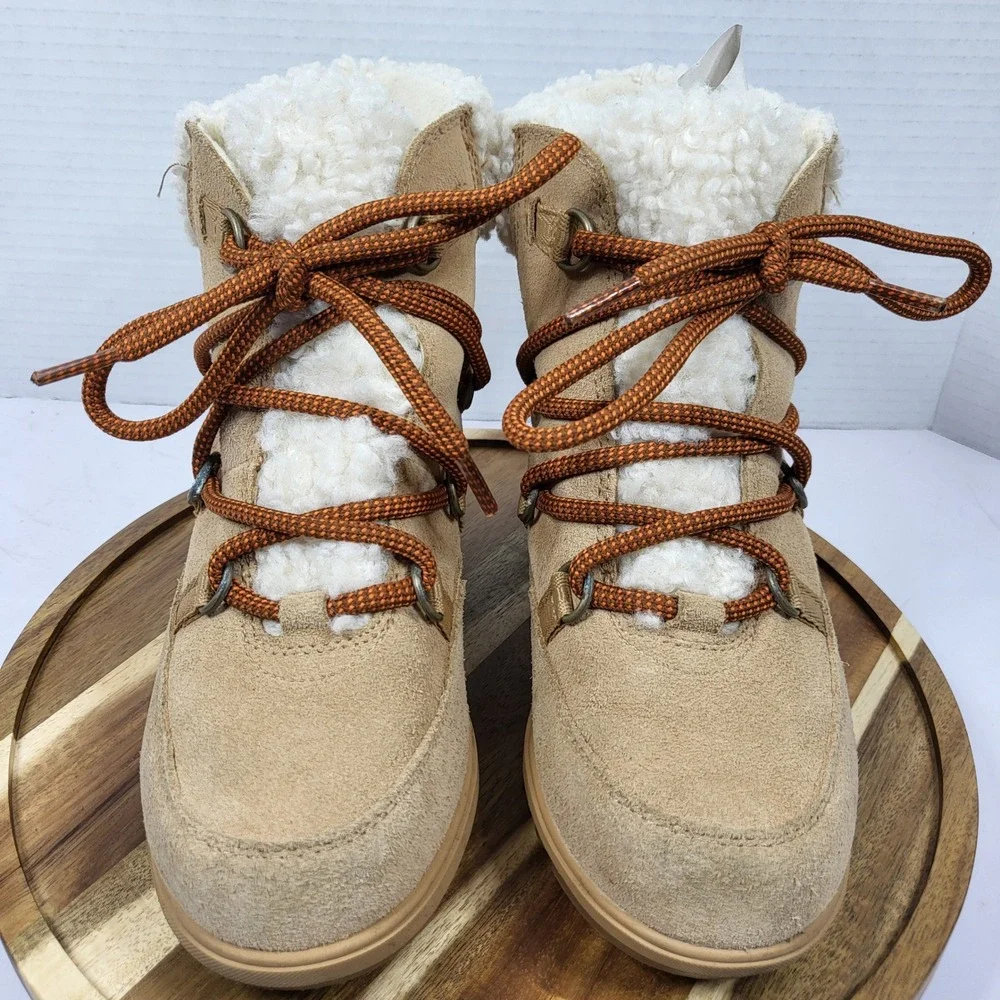 SOREL Women's Evie Cozy Lace Bootie Waterproof Tawny Buff‎ Wedge Size 7
